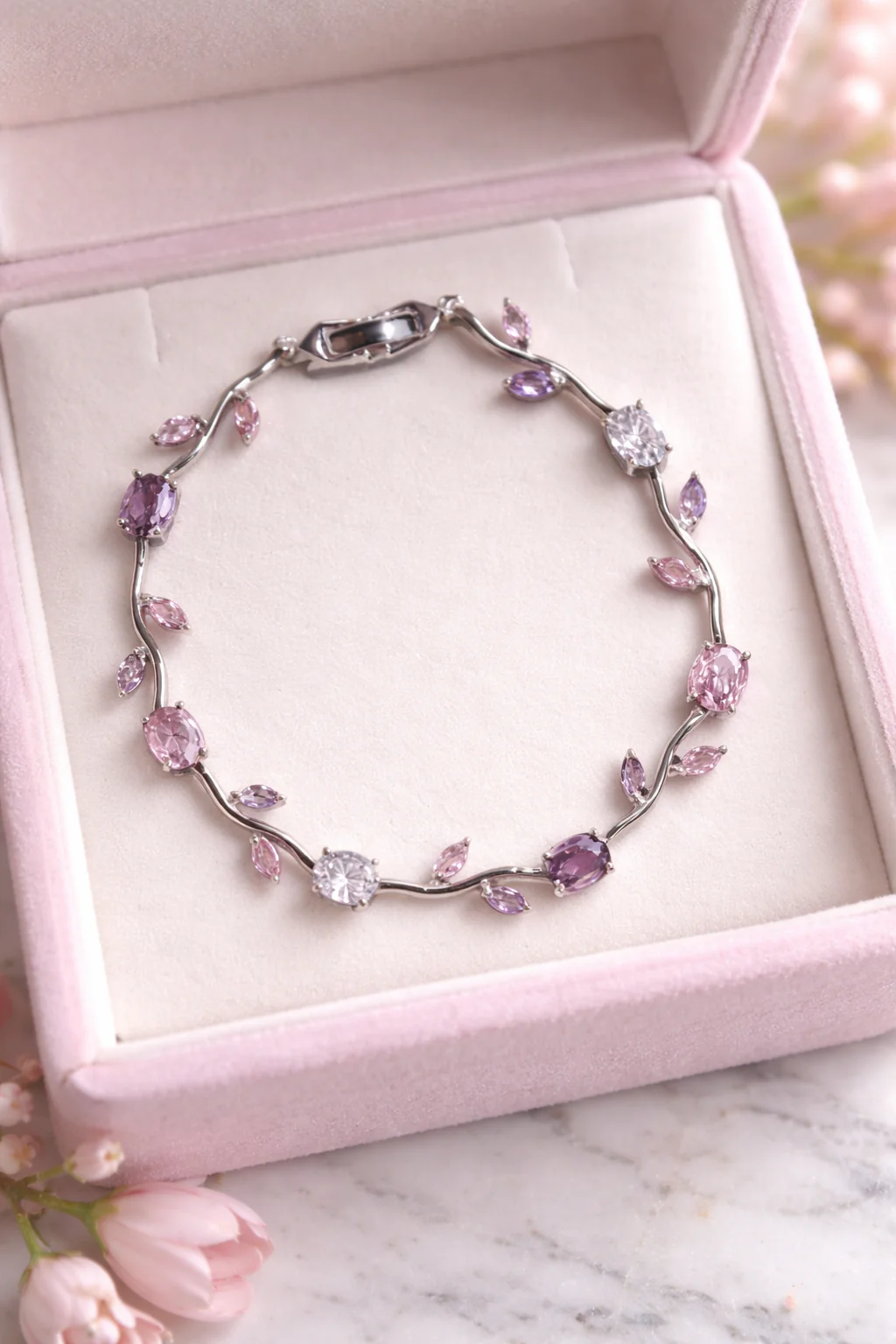 Tulip Bracelet – Premium Quality Stainless Steel Elegant Bracelet for Women | Silver Base Without Box - Image 2