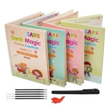 Sank Magic Practice Copybook Set – 4 Books with Pen & 10 Refills | for kids to practice writing, numbers, letters, and more.